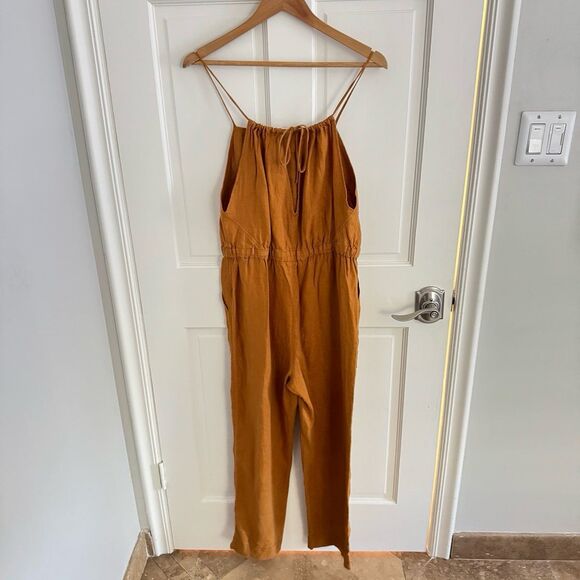 Everlane The Linen Shoestring Jumpsuit in Tawny Brown Size Medium - Picture 7 of 9